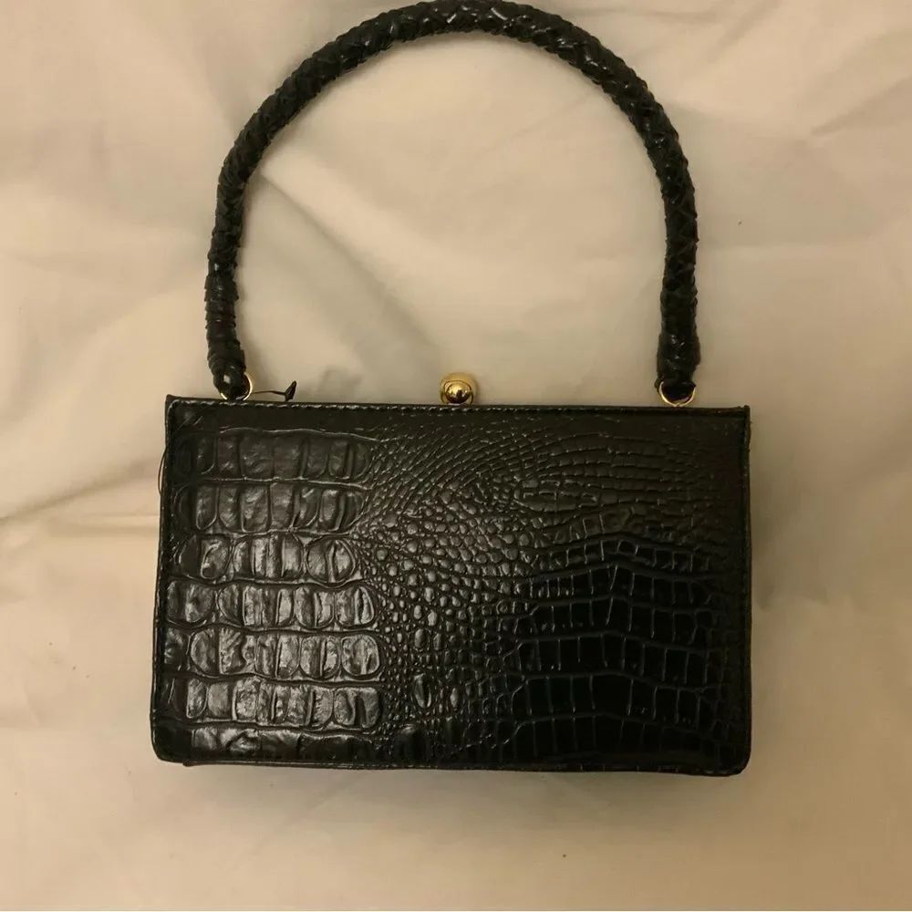 New Isaac Mizrahi Black Animal FauxLeather Top Handle Satchel Handbag